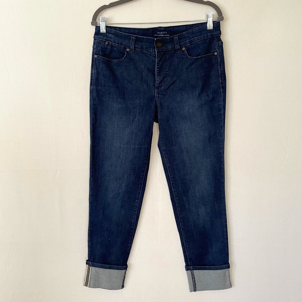 Talbots Simply Flattering 5 Pocket Wide Selvedge Ankle Jeans Dark Wash Size 6